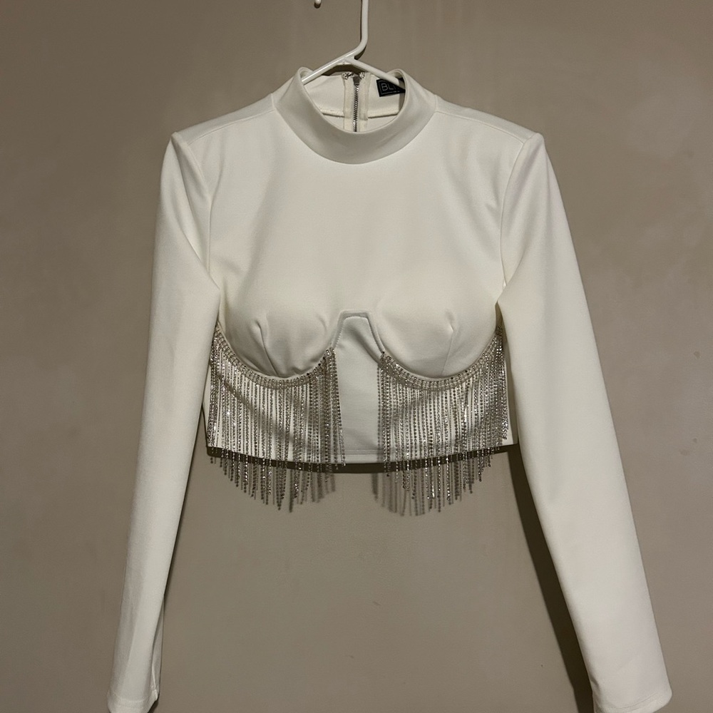 Chic White Beaded Crop Top